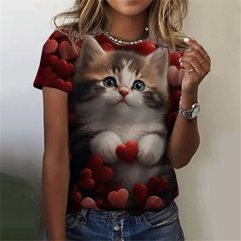 Fashion Street Cat - Футболка женская с круглым вырезом, модный