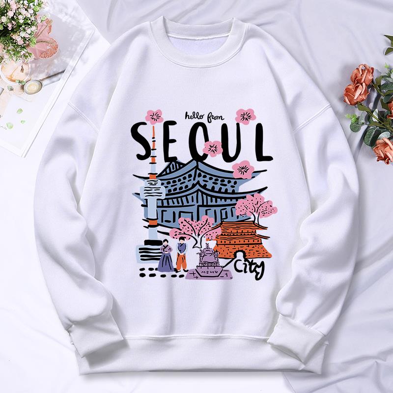 Street Fashion Seoul - Seoul красивый пейзажный принт женские осенние