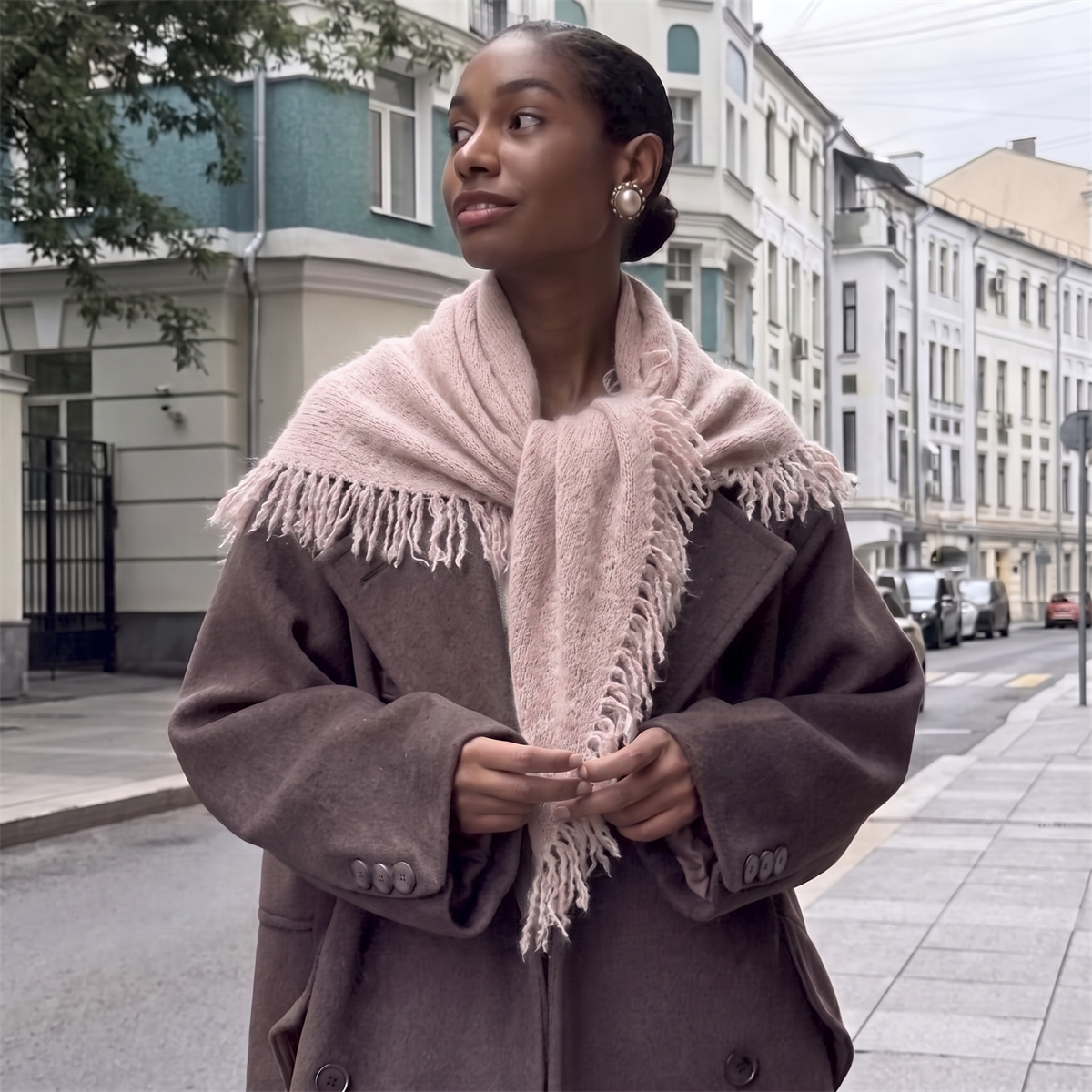 Однотонный розовый треугольный – обзор и цена Street Fashion Hijab